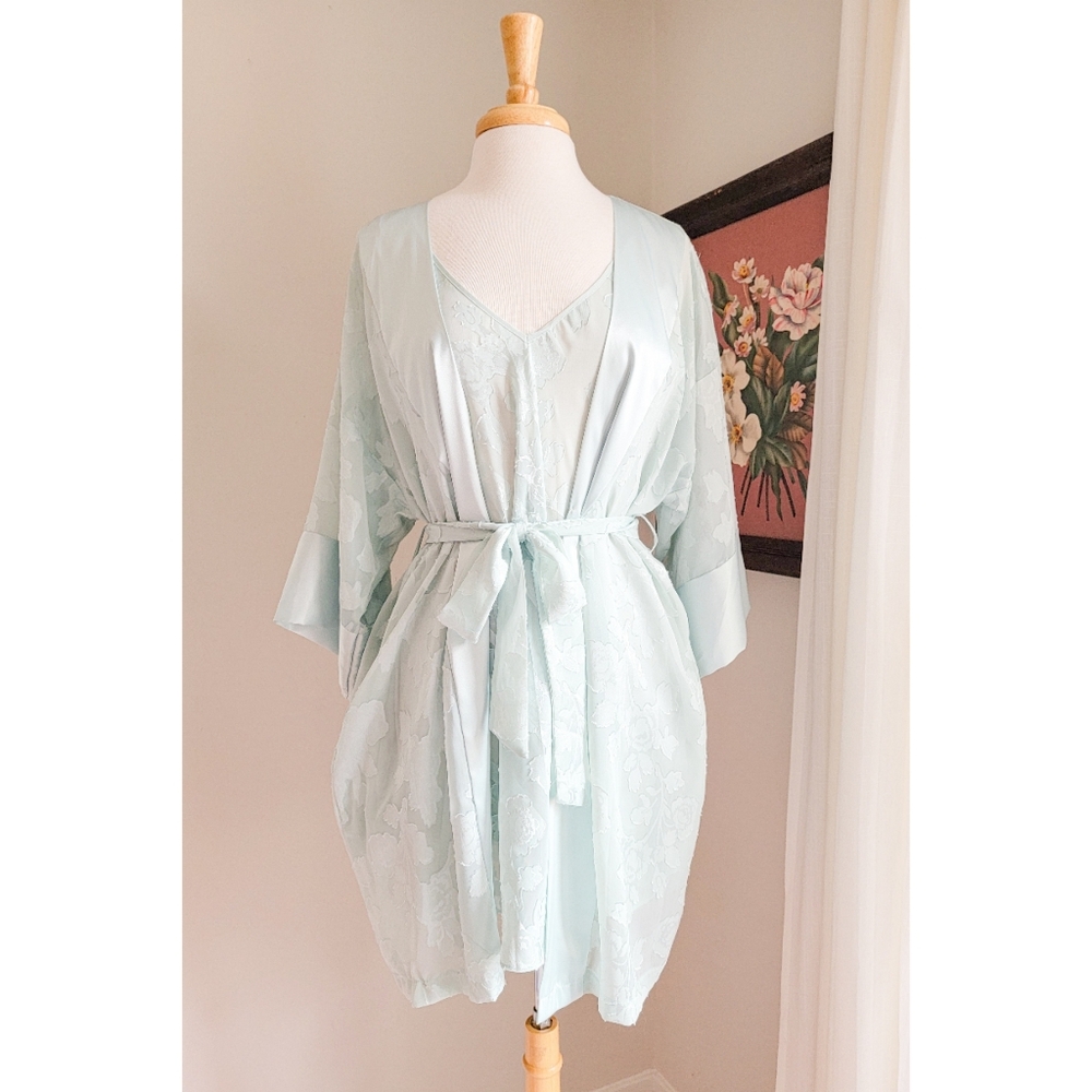Vintage Sheer Floral Two Piece Robe & Slip Matching Set L.A. Intimates Nightgown - Picture 2 of 16